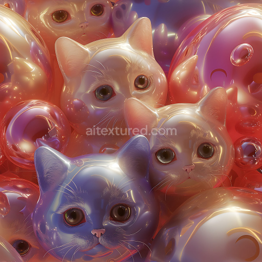 Seamless 3D Inflated PBR Texture of Translucent Cat Head Bubbles with Reflective Surface