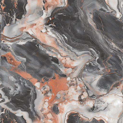 Fior Di Pesco Natural Marble PBR Texture Featuring Black, White, and Orange Swirling Veins seamless Marble PBR texture