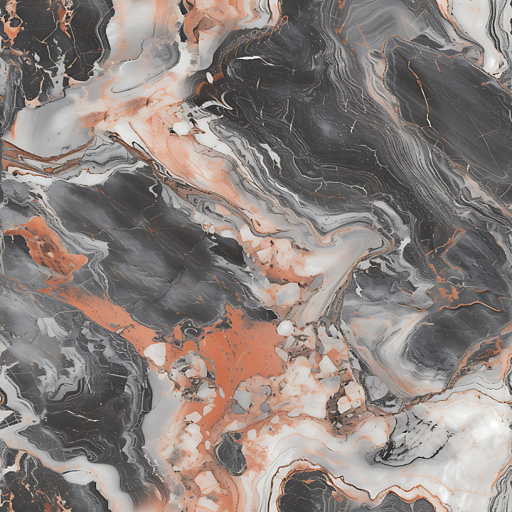 Fior Di Pesco Natural Marble Featuring Black, White, and Orange Swirlin… seamless PBR texture preview