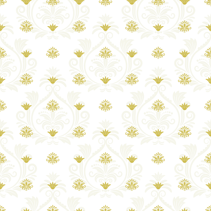 White and Gold Floral Damask Pattern seamless PBR texture preview