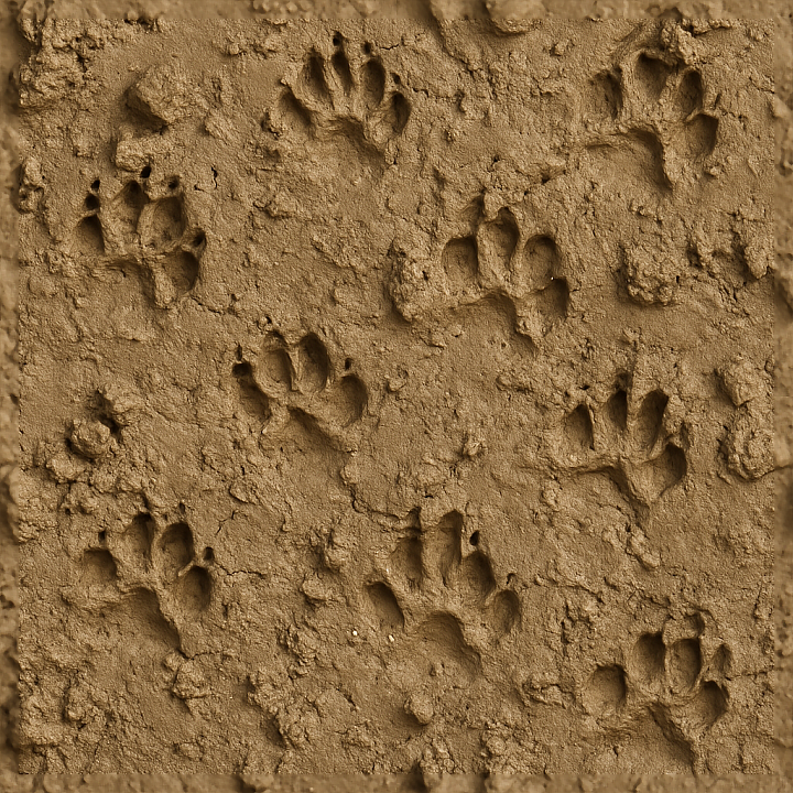 Of Muddy Animal Tracks On Soft Muddy Soil With Mud Clumps seamless PBR texture preview