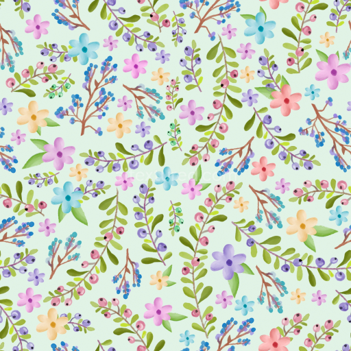 Seamless 3D PBR Texture with Watercolor Wild Flower Pattern on Soft Fabric