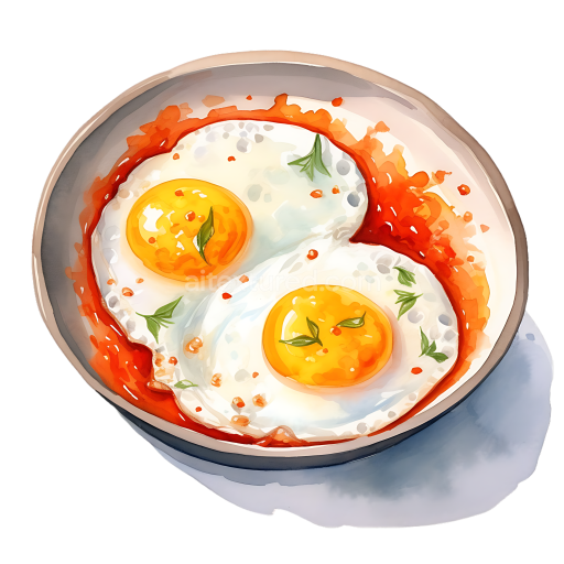 Huevos Divorciados Breakfast Illustration with Fried Eggs and Red Sauce