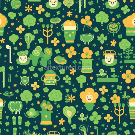 Seamless 3D PBR Digital Paper Texture with St Patrick Themed Icons