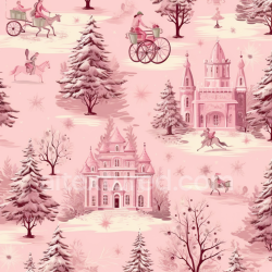 seamless Seamless 3D PBR Texture of Vintage Pink Christmas Digital Paper with Holiday Scenes texture 8k free download PBR