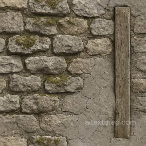 Stone Wall Fence With Mossy Stone And Cracked Concrete Base seamless Fences PBR texture