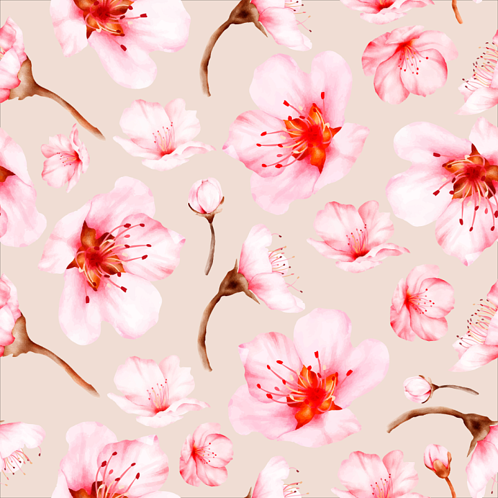 Watercolor Cherry Blossom Floral Pattern with Soft Pink Petals seamless PBR texture preview