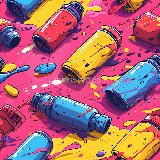 Seamless 3D PBR Texture of Colorful Spray Paint Bottles with Dripping Paint