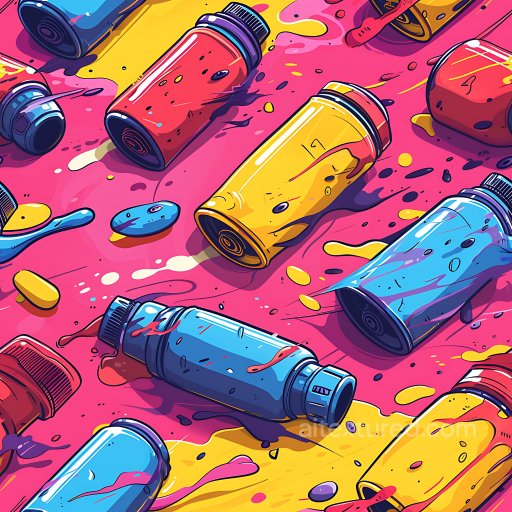 Graffiti - Seamless 3D PBR Texture of Colorful Spray Paint Bottles with Dripping Paint texture preview