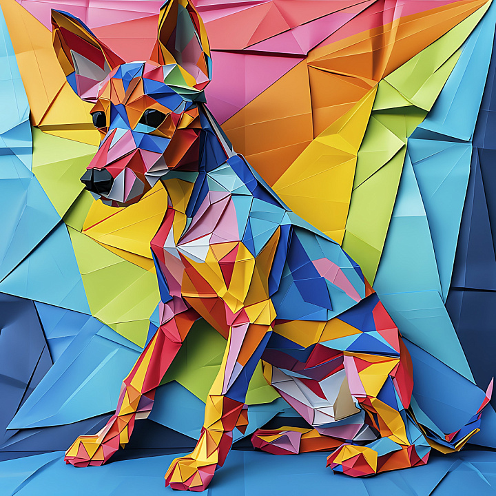 Animal of Origami-Style Brazilian Terrier in Multicolor seamless PBR texture preview