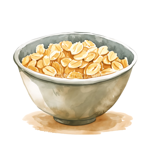 Breakfast Barley Flakes Cereal in Bowl Watercolor Style PNG