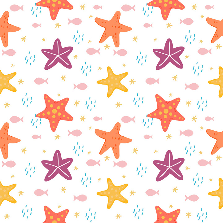 Pattern Featuring Colorful Starfish and Marine Motifs seamless PBR texture preview