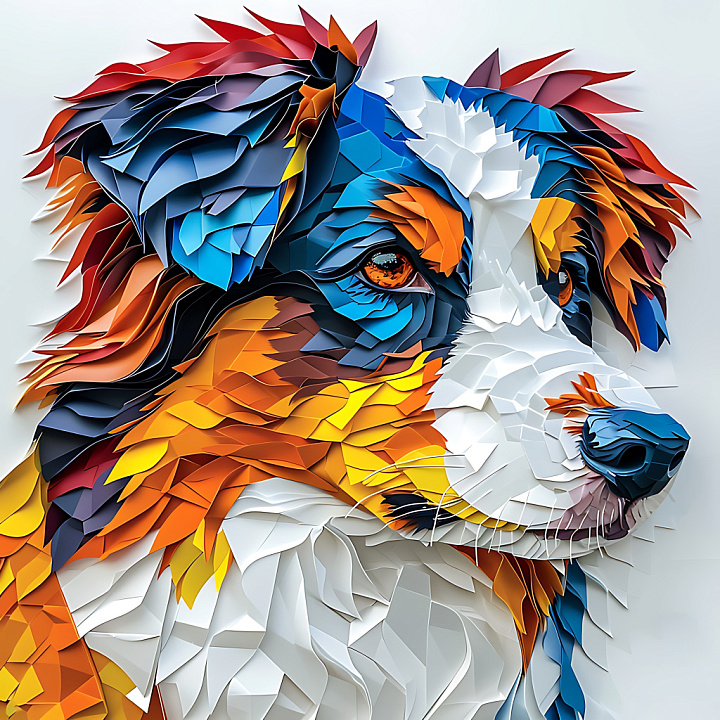 Featuring Origami-Inspired Australian Shepherd Fur Pattern seamless PBR texture preview