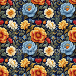 seamless Seamless 3D PBR Embroidered Floral Fabric Texture with Multicolor Flowers on Dark Background texture 8k free download PBR