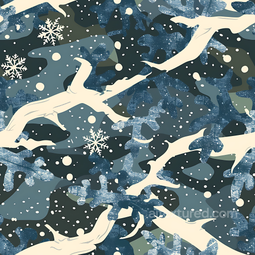 Winter Woodland Camouflage PBR Texture with Stylized Snowflakes and Organic Shapes seamless Color Camouflage PBR texture