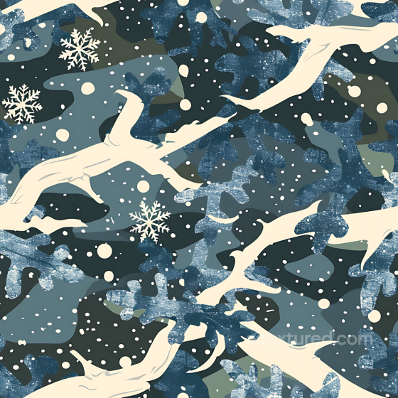 Winter Woodland Camouflage PBR Texture with Stylized Snowflakes and Organic Shapes Color Camouflage texture preview