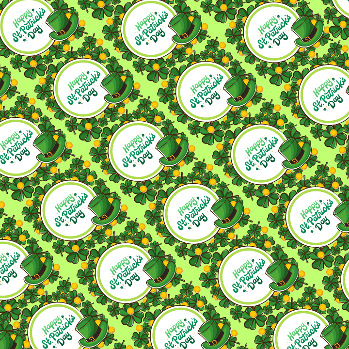 digital paper with St Patrick's Day clover and hat pattern seamless PBR texture preview