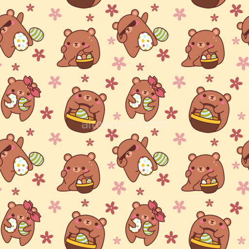 Pattern Bundle - Seamless 3D Pattern PBR Texture Featuring Cute Brown Bears with Easter Eggs and Floral Mo… texture preview