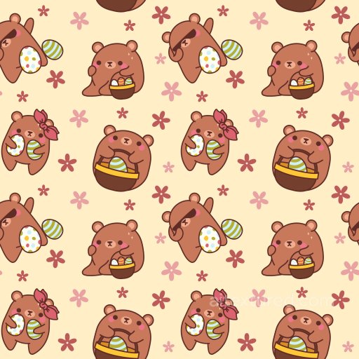 Pattern PBR Texture Featuring Cute Brown Bears with Easter Eggs and Floral Motifs seamless Pattern Bundle PBR texture