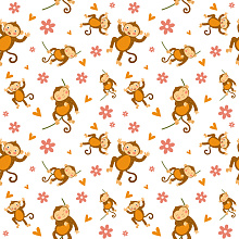 Seamless 3D Pattern PBR Texture with Playful Monkey Motifs and Floral Elements texture preview