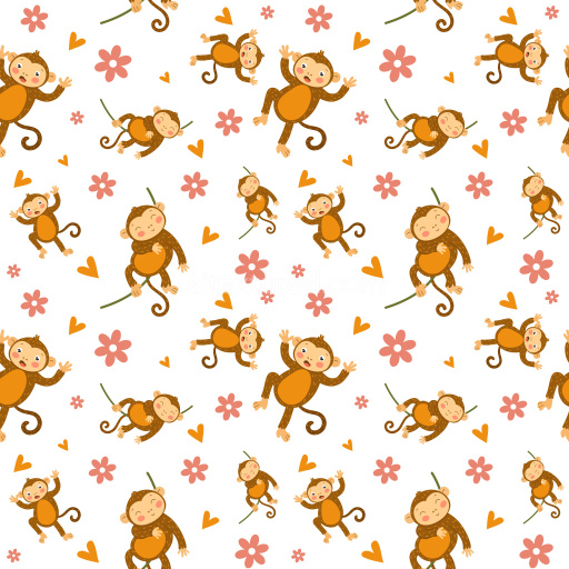 Pattern Bundle - Seamless 3D Pattern PBR Texture with Playful Monkey Motifs and Floral Elements texture preview