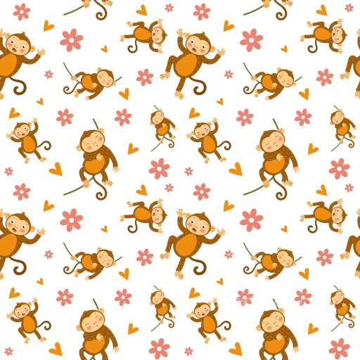 Pattern PBR Texture with Playful Monkey Motifs and Floral Elements seamless Pattern Bundle PBR texture