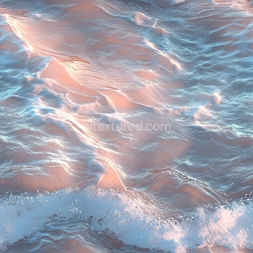 Preview — Seamless 3D Water PBR Texture Featuring Gentle Ocean Waves and Soft Pink Foam Highlights