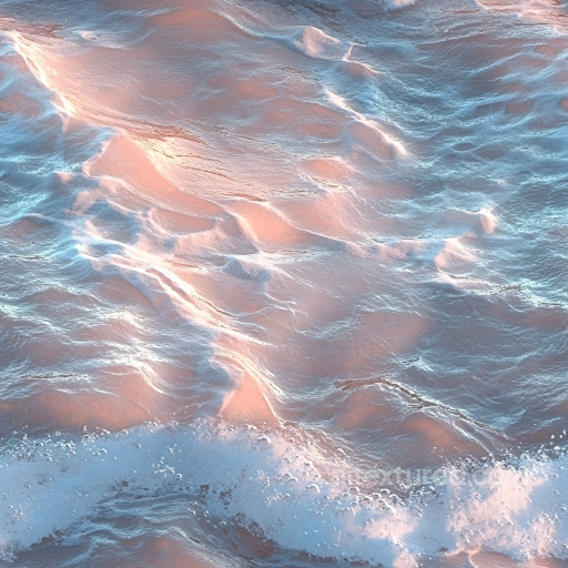 Water PBR Texture Featuring Gentle Ocean Waves and Soft Pink Foam Highlights seamless Water PBR texture