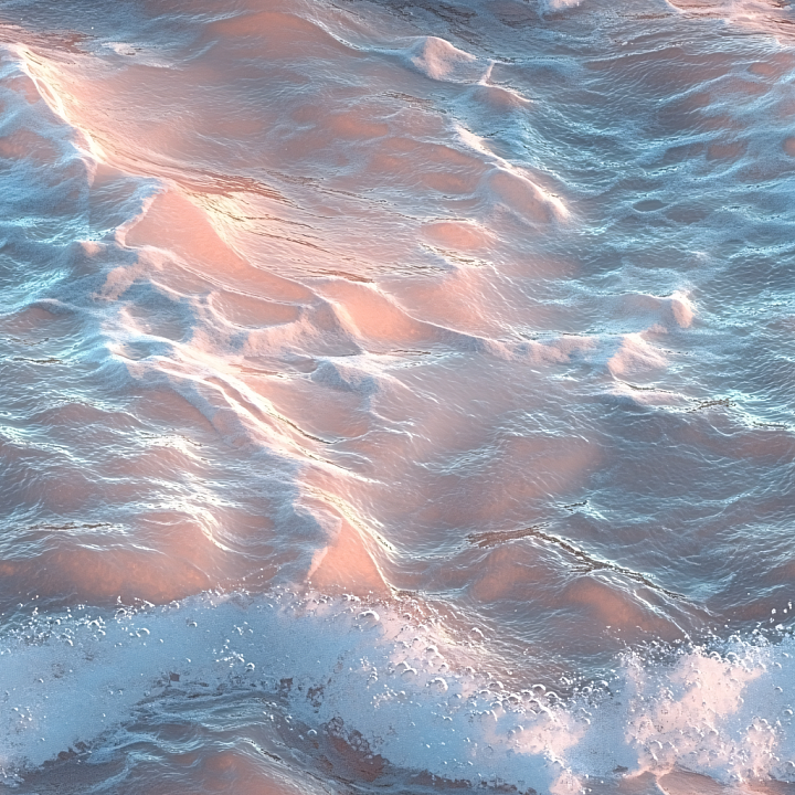 Water Featuring Gentle Ocean Waves and Soft Pink Foam Highlights seamless PBR texture preview