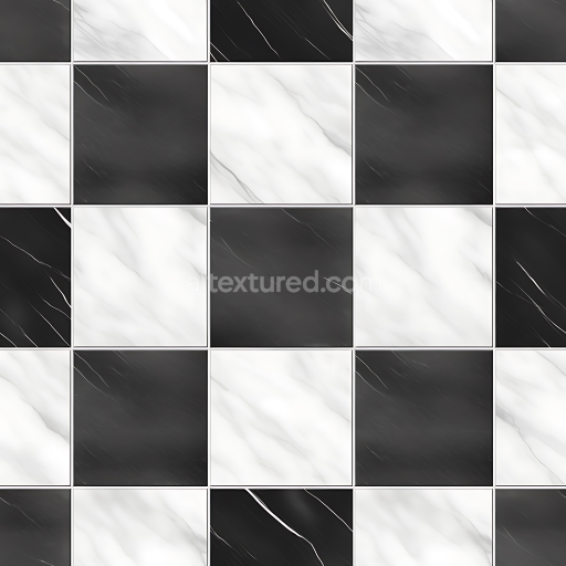 Seamless 3D PBR Black and White Checkered Marble Floor Texture with Polished Finish