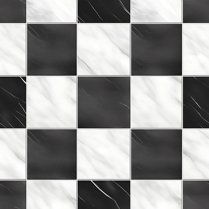 Black and White Checkered Marble Floor with Polished Finish seamless PBR texture preview