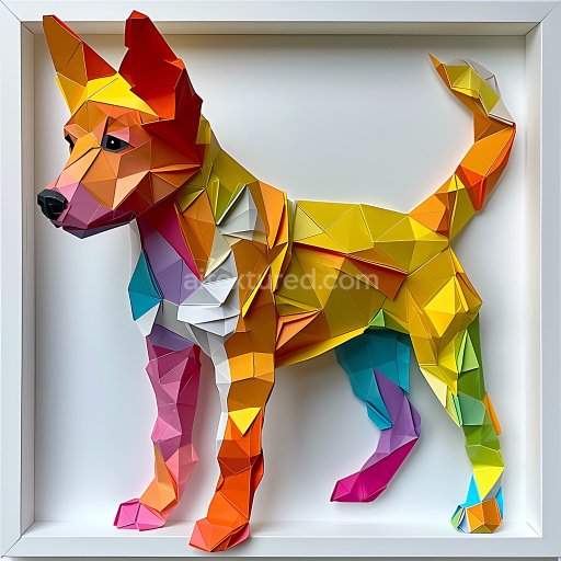 Seamless 3D PBR Texture of Origami-Inspired Multicolor Carolina Dog Pattern