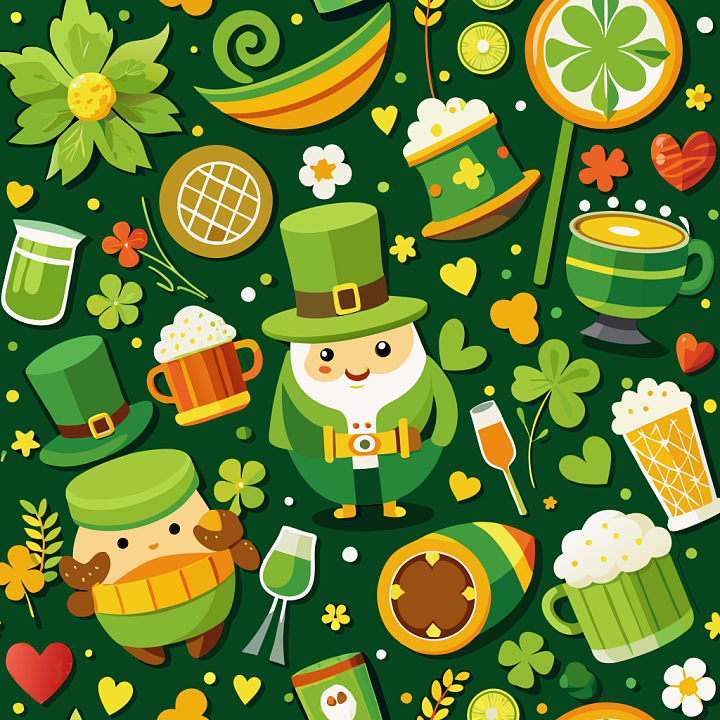 with St Patrick Themed Cartoon Illustrations seamless PBR texture preview