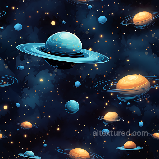 Space PBR Texture Featuring Colorful Ringed Planets and Starfield seamless Star, space, planets PBR texture