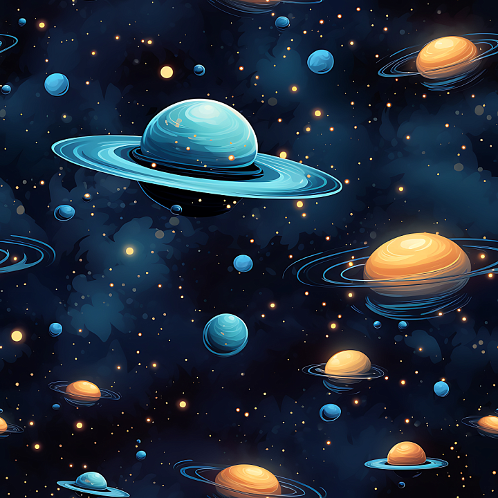 Space Featuring Colorful Ringed Planets and Starfield seamless PBR texture preview