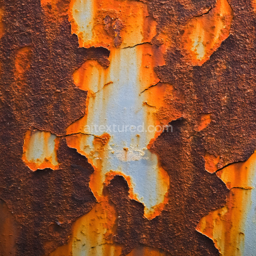 Seamless 3D Rusty Metal Cracked Paint PBR Texture with Orange and Brown Corrosion