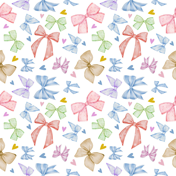 Pattern Featuring Colorful Polka Dot Bows and Hearts seamless PBR texture preview