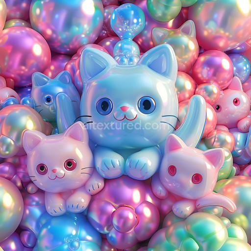 Seamless 3D Inflated PBR Texture of Iridescent Vinyl Cat Plushes
