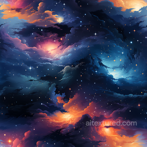 Space PBR Texture Featuring Vibrant Nebula Clouds and Starfields seamless Star, space, planets PBR texture