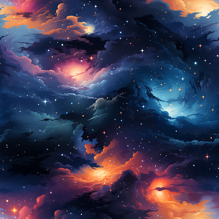 Space Featuring Vibrant Nebula Clouds and Starfields seamless PBR texture preview