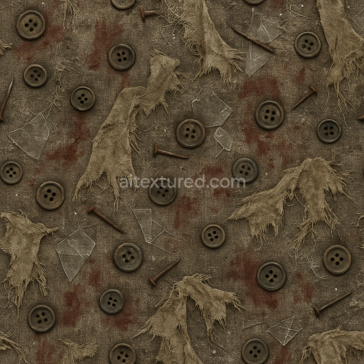 Seamless 3d texture pbr 8k spooky doll fabric with creepy doll fabric and old buttons