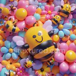 seamless Seamless 3D Inflated PBR Texture Featuring Colorful Vinyl Balloon Bees & Flowers texture 8k free download PBR