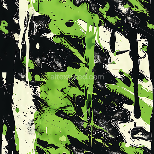 Seamless 3D Stylized Green and Black Camouflage PBR Texture with Abstract Paint Splatters