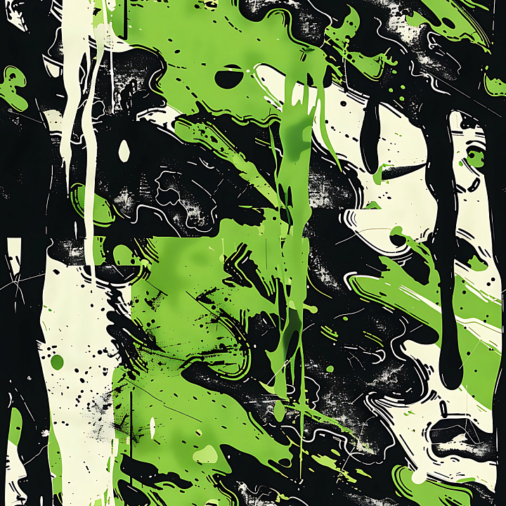 Stylized Green and Black Camouflage with Abstract Paint Splatters seamless PBR texture preview