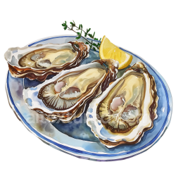 seamless Oyster Platter Breakfast with Fresh Lemon and Herbs Watercolor Illustration texture 8k free download PBR
