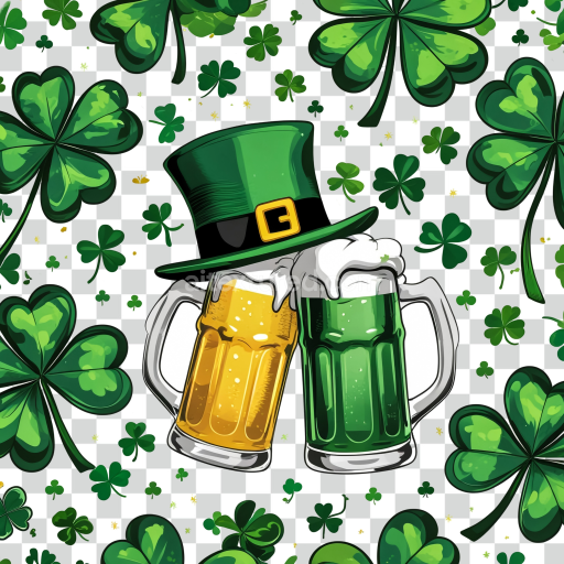 Seamless 3D PBR Texture of St Patrick's Shamrocks and Festive Beers