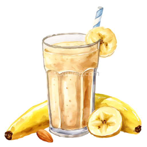 Preview — Breakfast Banana Almond Smoothie with Fresh Bananas and Almonds Watercolor Illustration