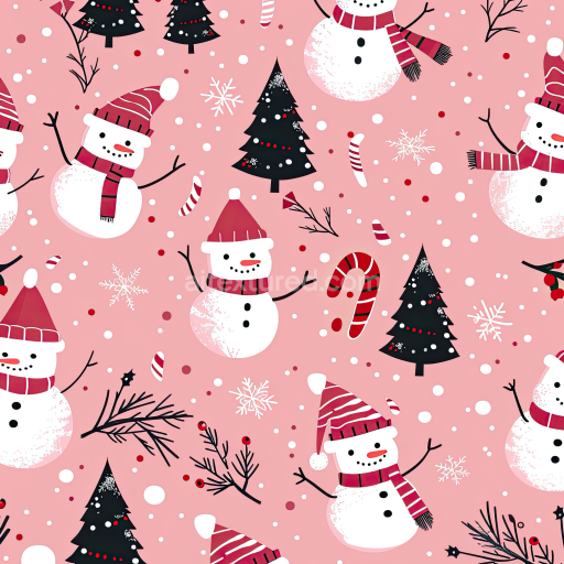 Seamless 3D PBR Texture of Christmas Digital Paper Featuring Snowmen and Holiday Motifs