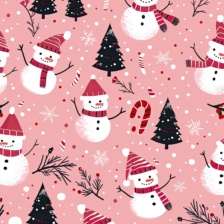 Digital Paper Featuring Snowmen and Christmas Trees seamless PBR texture preview