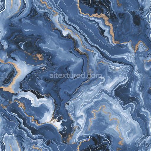 Seamless 3D Blue Jean Marble PBR Texture Featuring Flowing Gold Veins